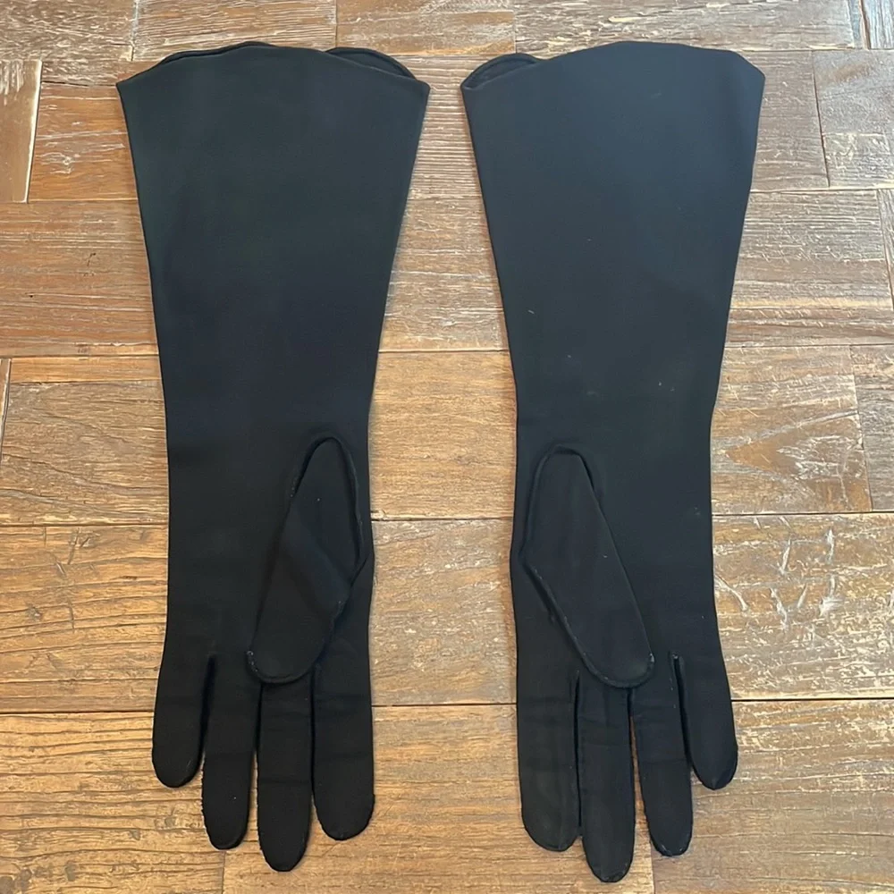 Vintage Crescendoe Tailored Leather Elbow Length Cocktail Gloves Wave Seams🖤